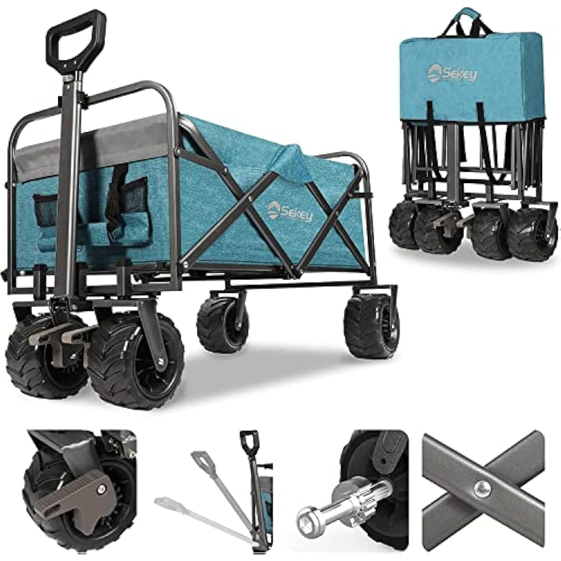 Sekey Heavy-Duty Folding Wagon | All-Terrain Beach Cart, 440lb Capacity