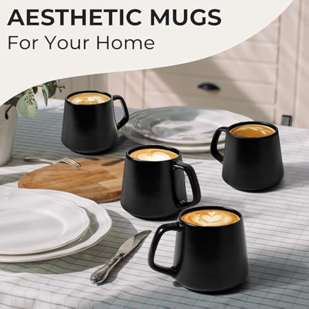 MIAMIO Ceramic Coffee Mugs Set of 4 – 420ml Large Stoneware Cups, Black