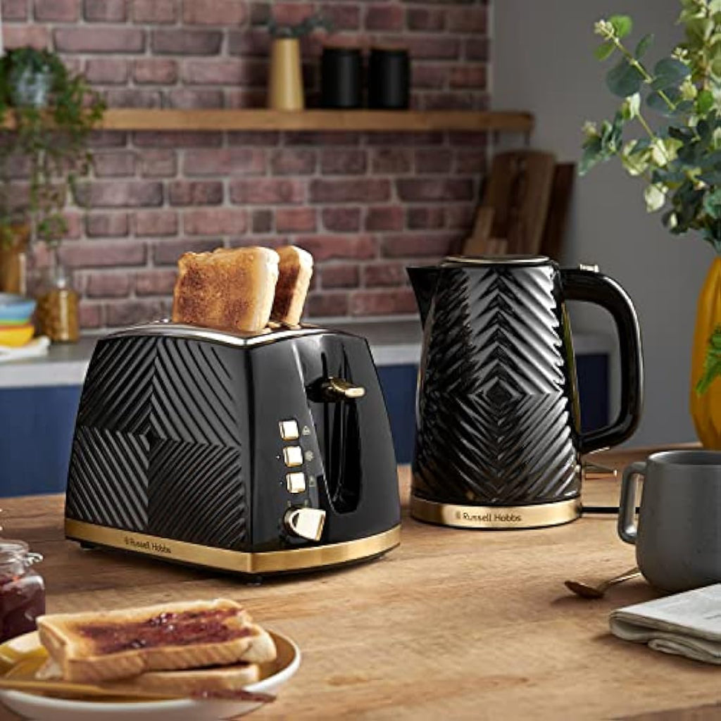 Russell Hobbs Groove 2-Slice Toaster | Black with Brushed Gold Accents