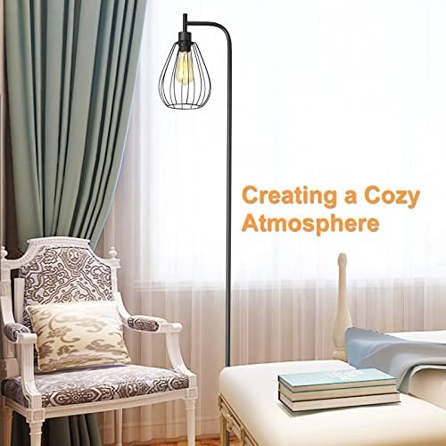 ArcoMead Industrial Floor Lamp – Black Metal Standing Light with Mesh Cage