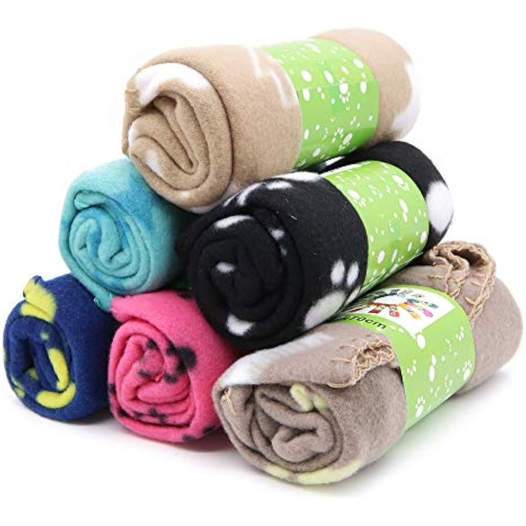 Tifee 6-Pack Soft Plush Pet Blankets | Washable Paw Print Dog Mats