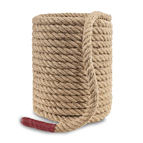 EMEKIAN 25mm Natural Jute Rope | 30M Heavy Duty 4-Strand Twisted Hemp