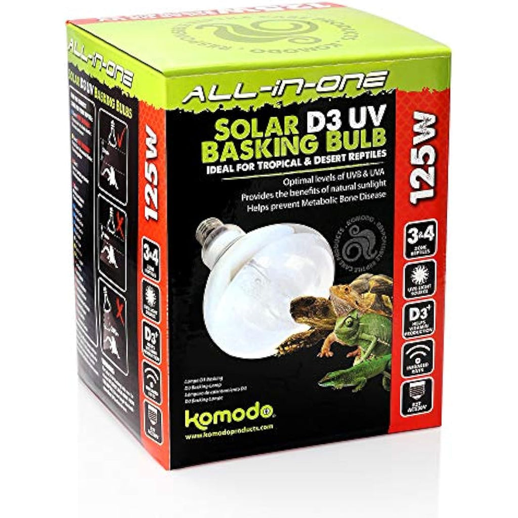 Komodo Solar D3 UV Basking Bulb – 125W Heat & Light for Reptiles