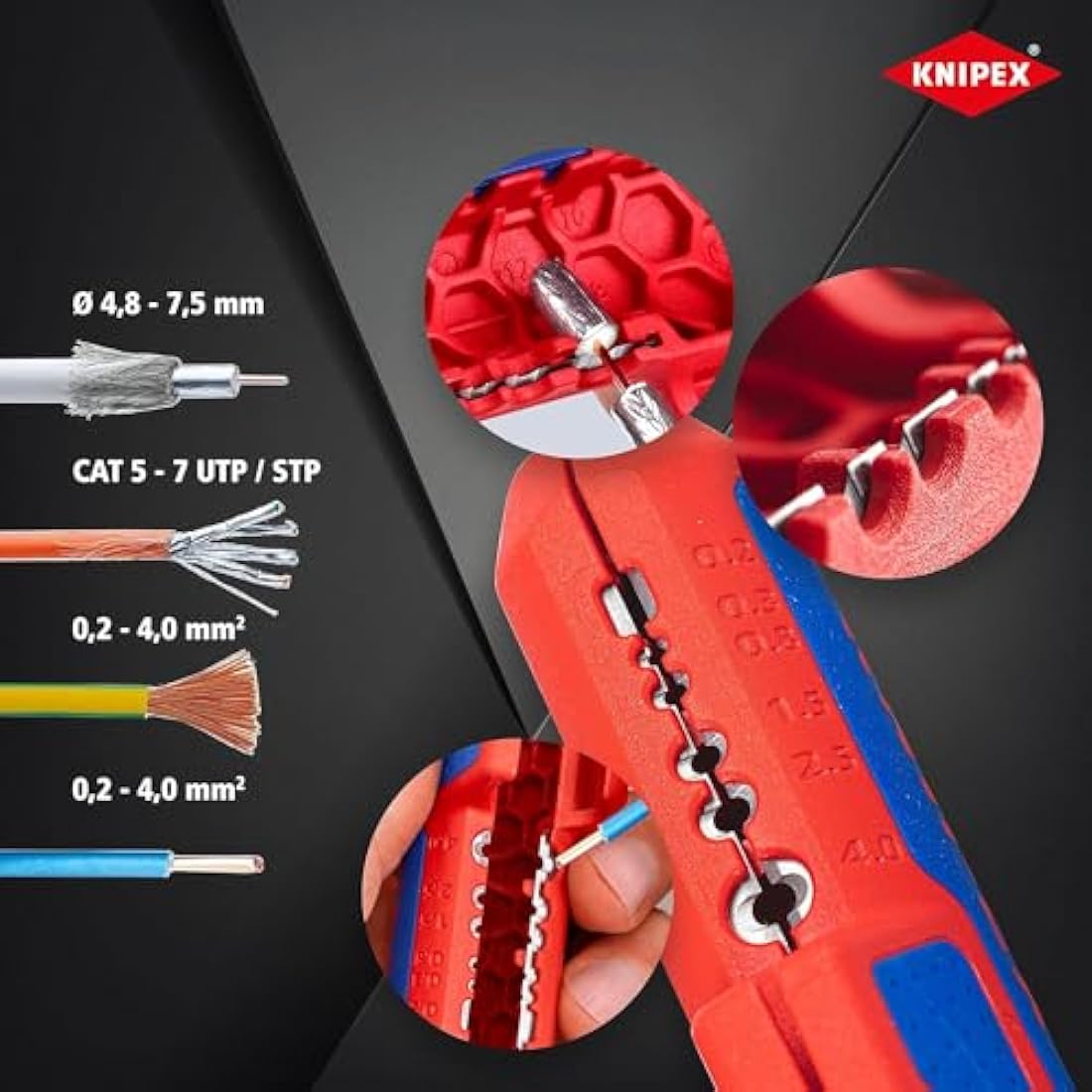 KNIPEX ErgoStrip Universal Wire Stripper for Round & Coax Cables