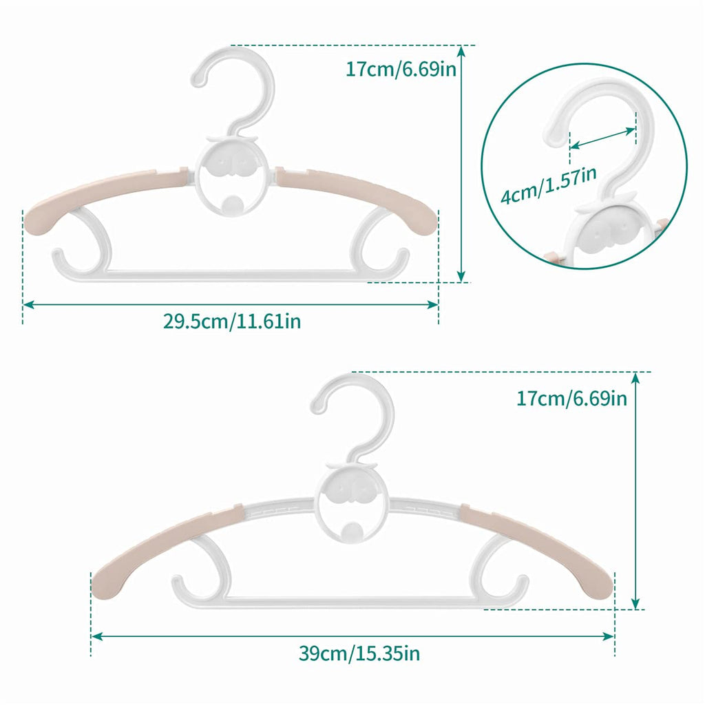 Spesh 20 Pcs Kids Coat Hangers 29.5-39cm Baby Clothes Hangers Extendable Nursery Childrens Clothes-hangers with Stackable Hooks for Babies