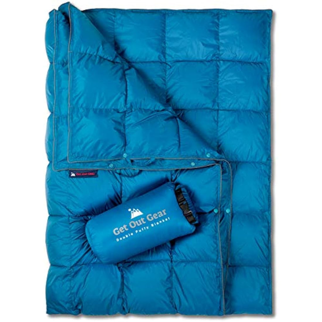Get Out Gear Double Puffy Camping Blanket – Water-Resistant Teal Blue