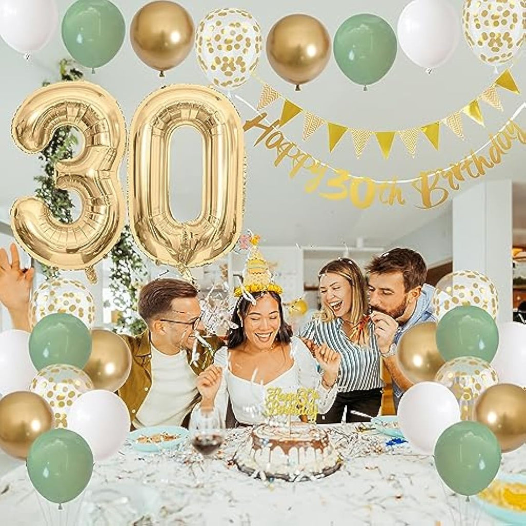 30th Birthday Decorations – Sage Green and Gold Party Kit