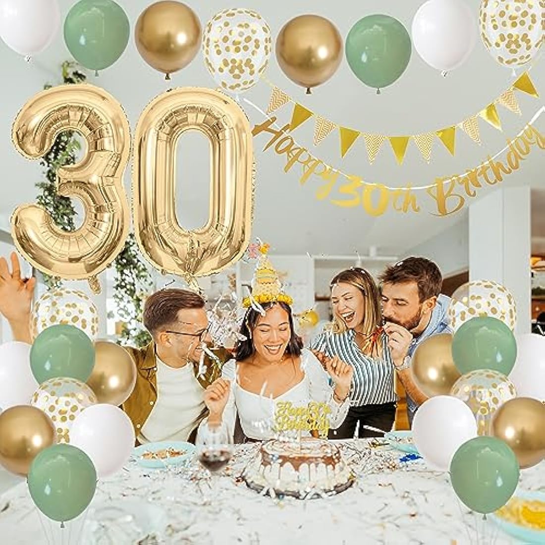 30th Birthday Decorations – Sage Green and Gold Party Kit