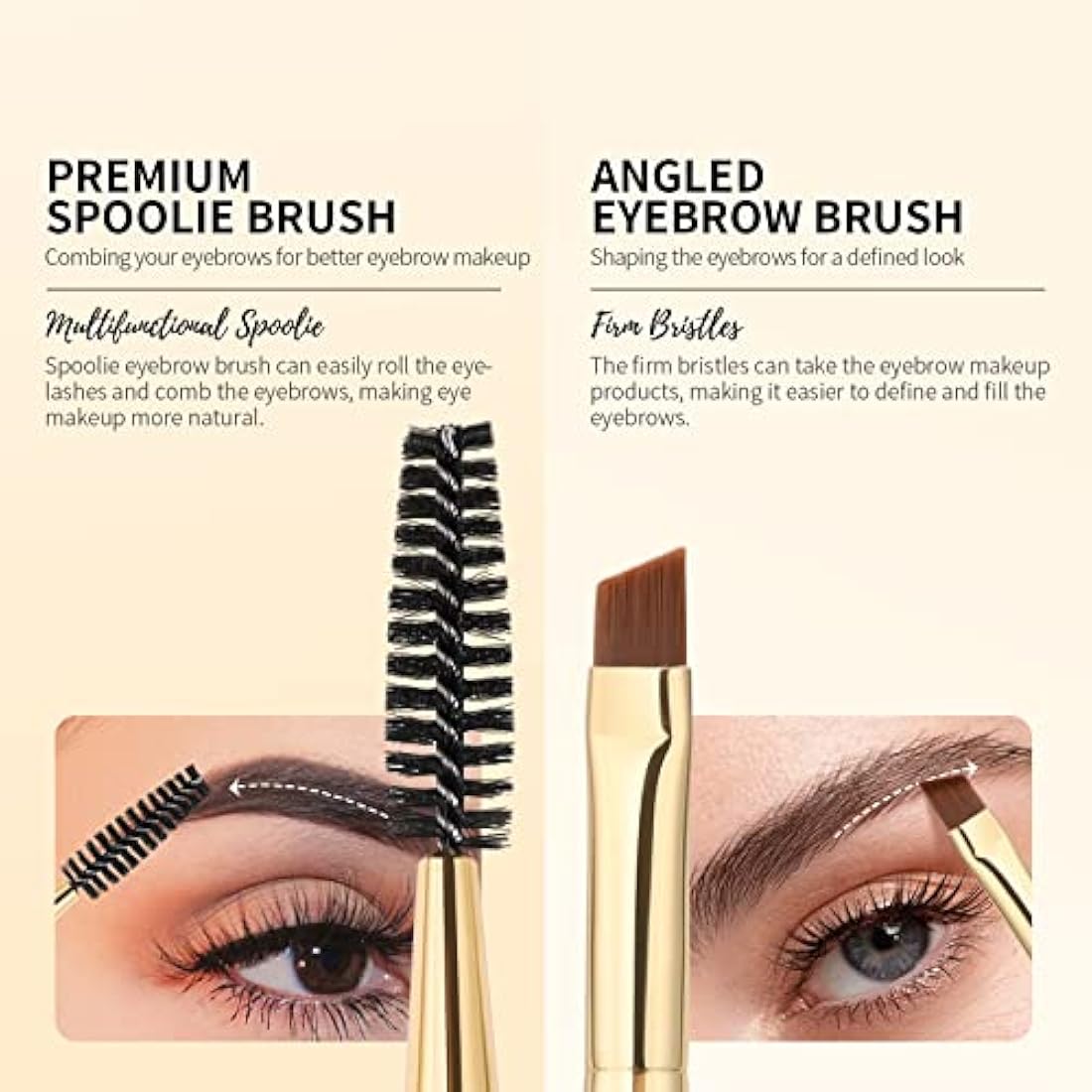 Docolor Dual-Ended Angled Eyebrow Brush and Spoolie – White Makeup Tool