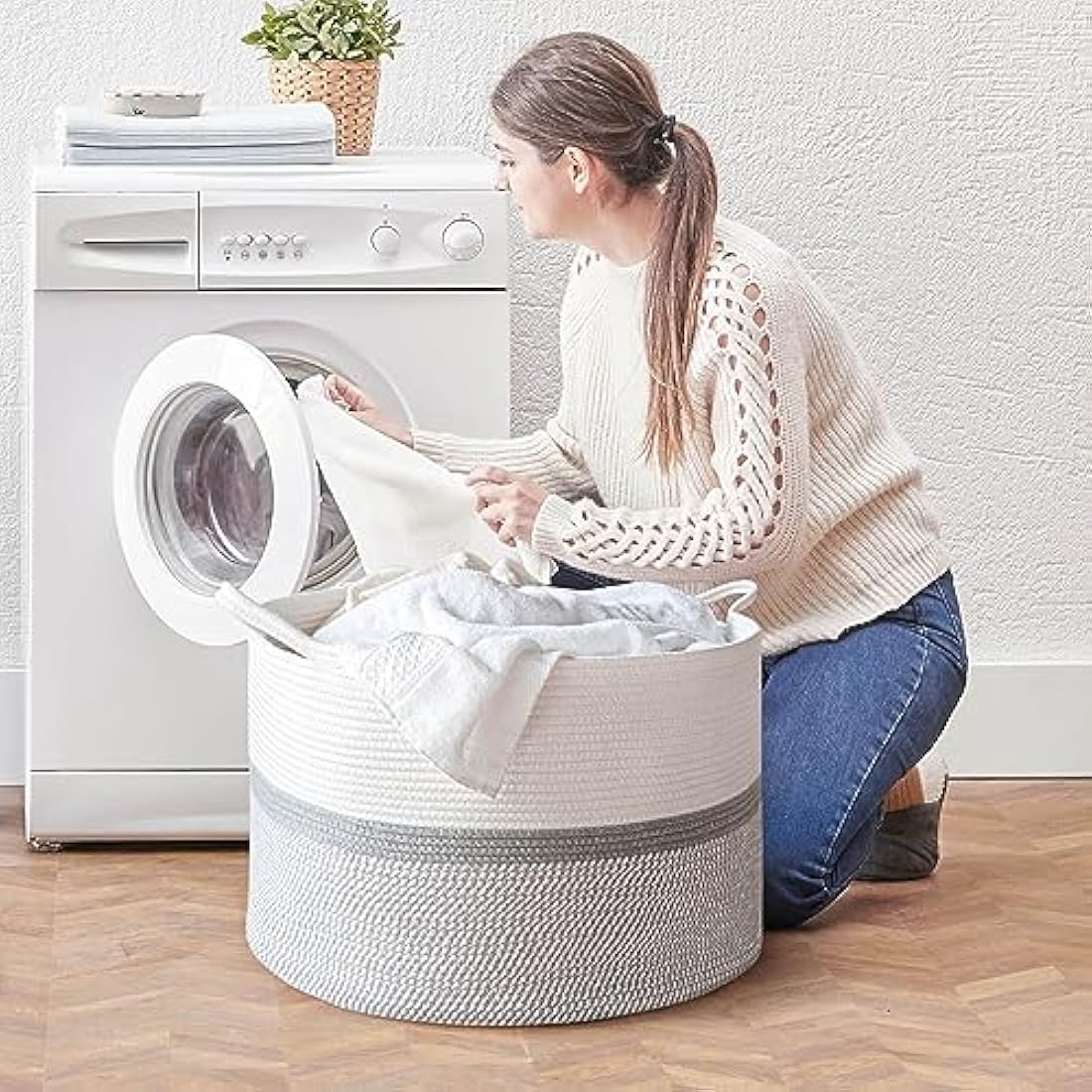 Jolof Store XXXL Cotton Rope Laundry Basket | Large Woven Storage Hamper