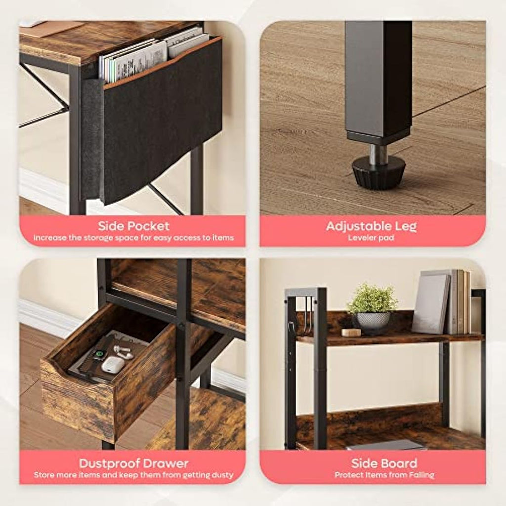 Bestier 120cm Corner Computer Desk with Drawer and Storage Shelves