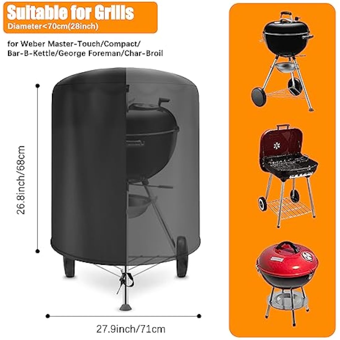 Raweao Kettle BBQ Cover – 500D Oxford Waterproof Grill Cover for Weber 57cm