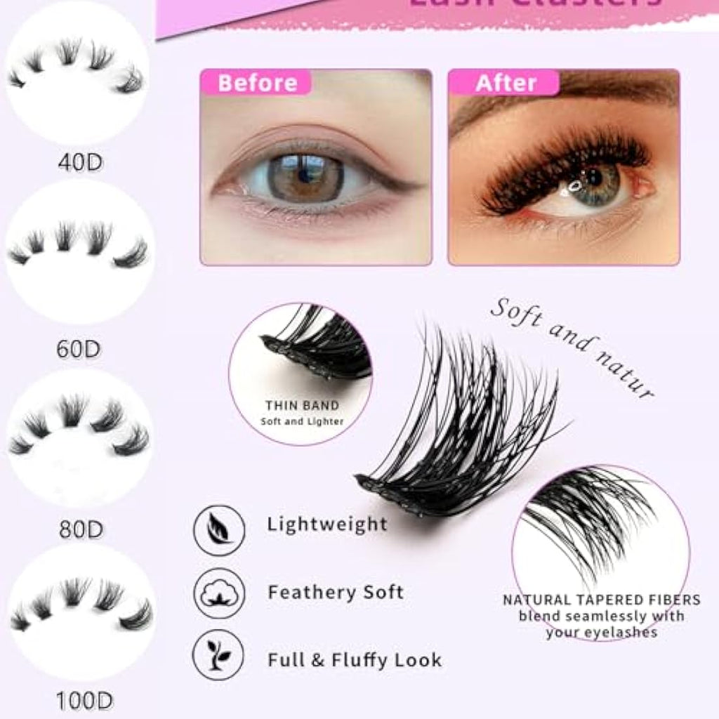 FANDIQ Cat Eye Cluster Lashes | 252PCS D Curl Fluffy DIY Extensions