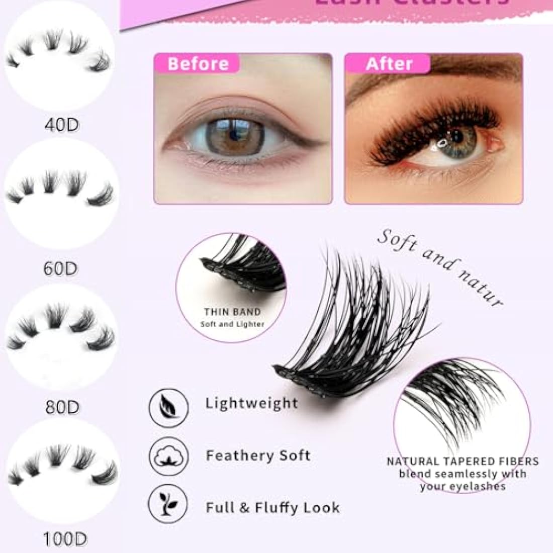 FANDIQ Cat Eye Cluster Lashes | 252PCS D Curl Fluffy DIY Extensions