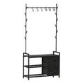 Free Standing Coat Rack Rustic Hall Tree 33"x12"x69.3" Black Wood Veins - image 1