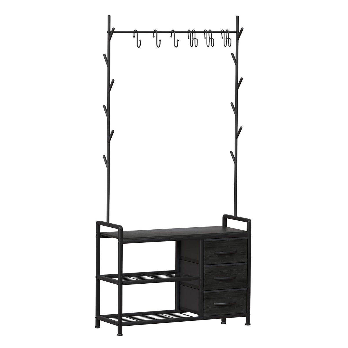 Free Standing Coat Rack Rustic Hall Tree 33"x12"x69.3" Black Wood Veins - image 1