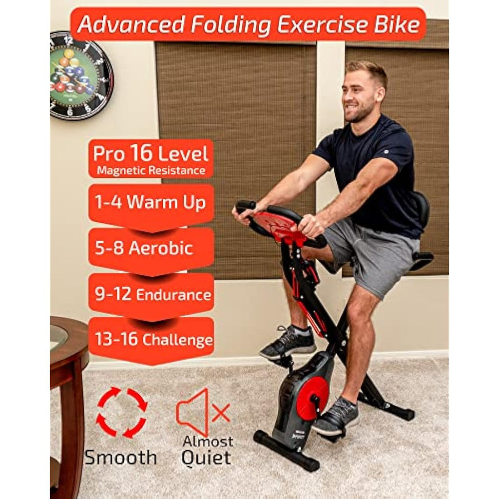 YYFITT Folding Exercise Bike – 16 Level Magnetic Resistance & Bands
