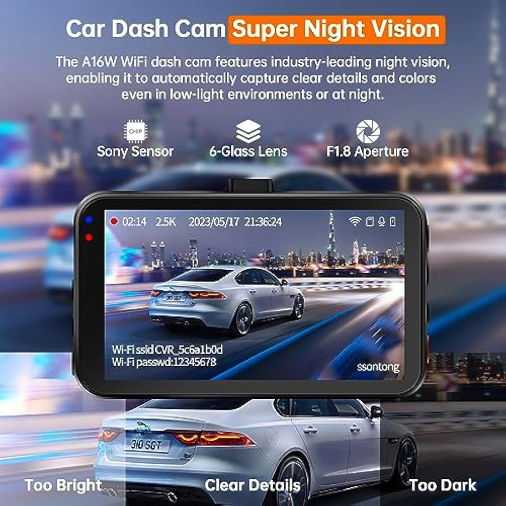 Jolof Store 2.5K WiFi Dash Cam – 1440P Car Camera with 128GB Card & Night Vision