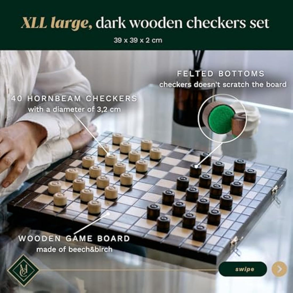 Wooden Checkers Set – Handcrafted 100 Square Folding Board