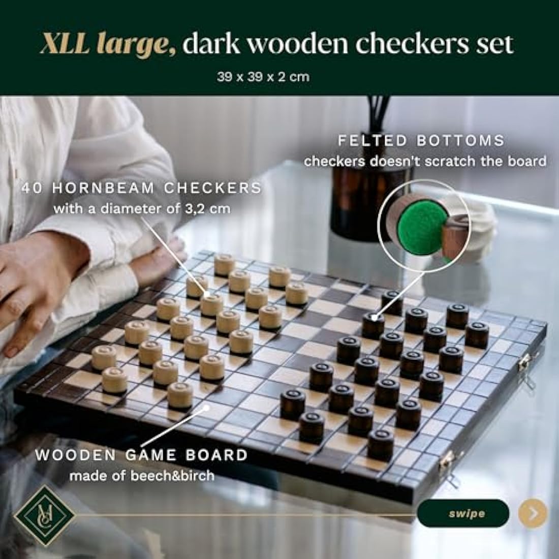 Wooden Checkers Set – Handcrafted 100 Square Folding Board