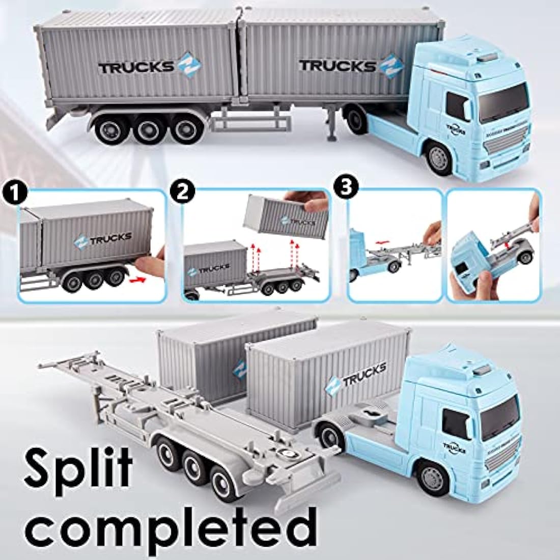 HERSITY 1:50 Friction Powered Container Truck Toy with Lights & Sounds