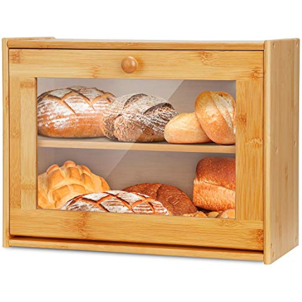 Jolof Store Bamboo Bread Box – Double Layer Large Capacity Bread Bin