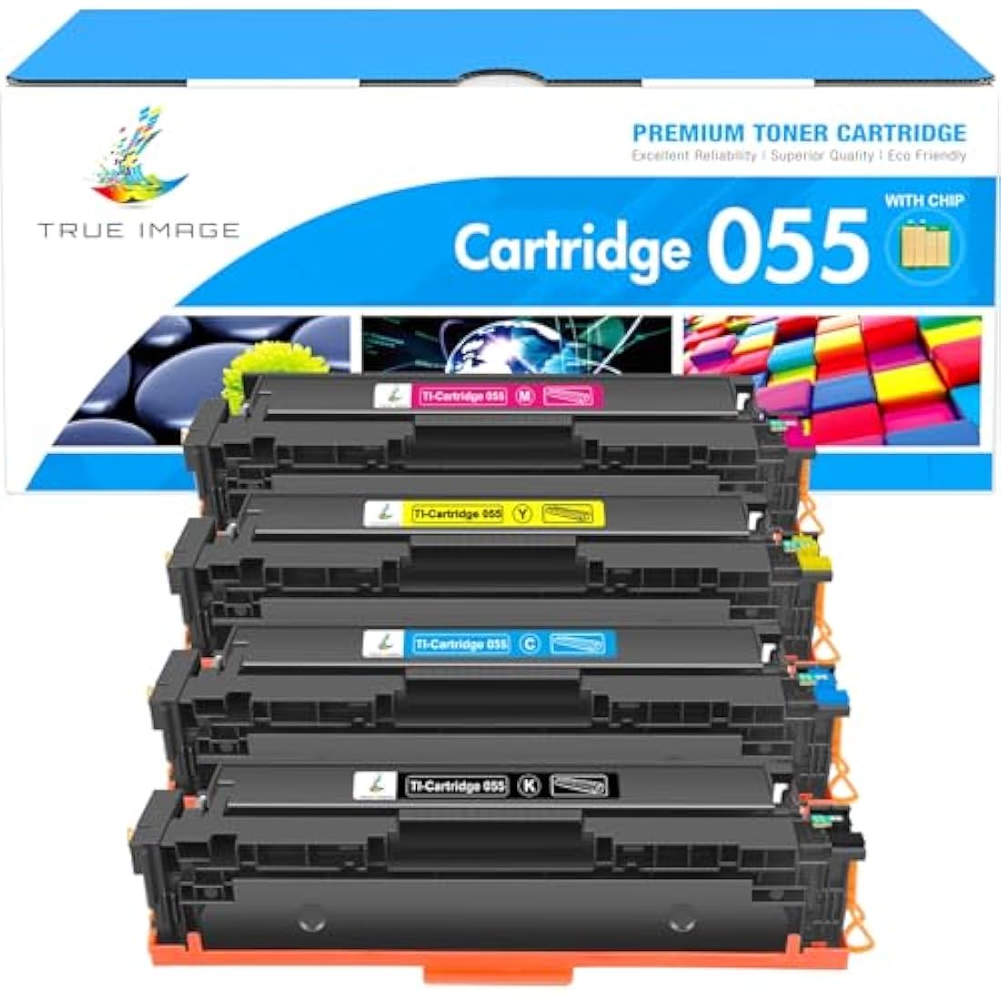 True Image Compatible Canon 055 055H Toner Cartridges, 4-Pack CMYK