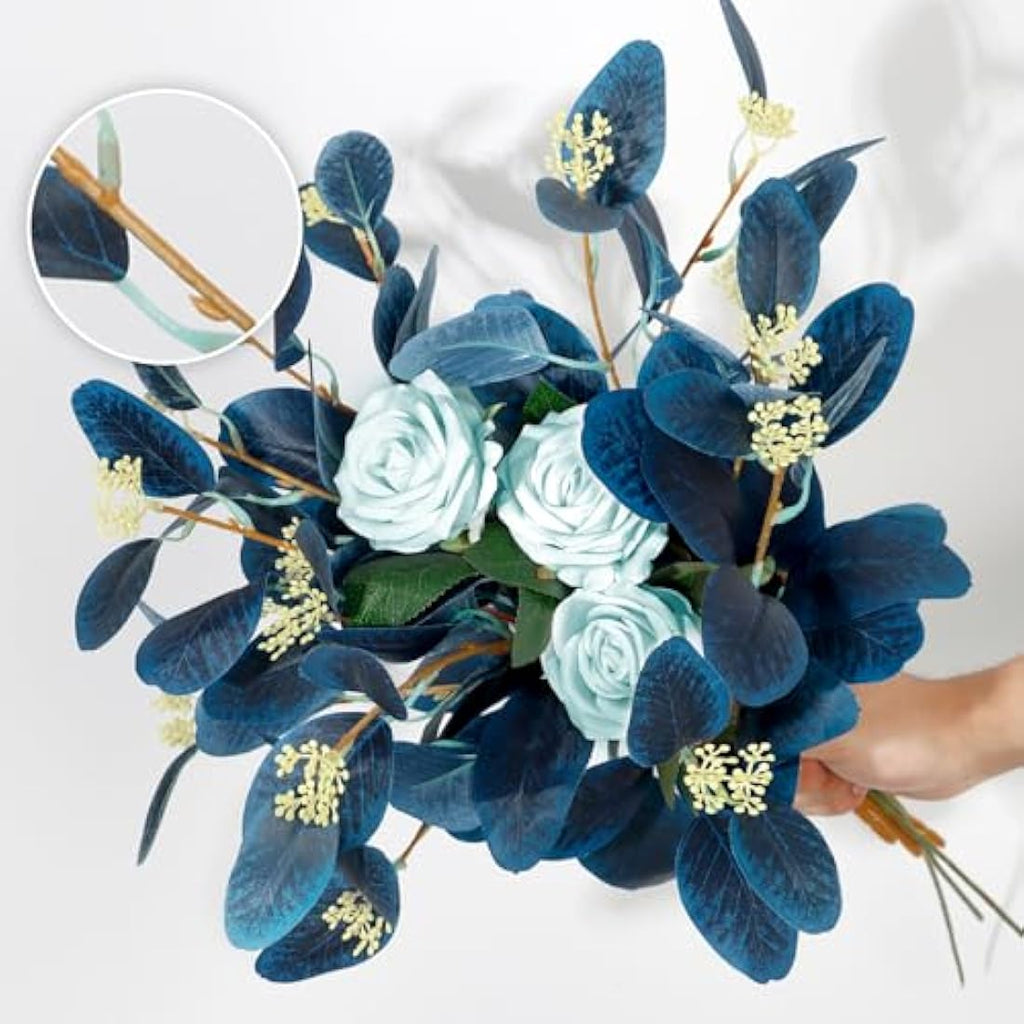 6Pcs Blue Artificial Eucalyptus Stems with Seeds – 19.7"