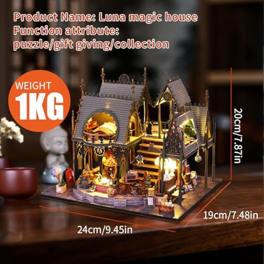 CRIOLPO Luna's Magic House DIY Book Nook Kit - 3D Wooden Puzzle with Sensor Light