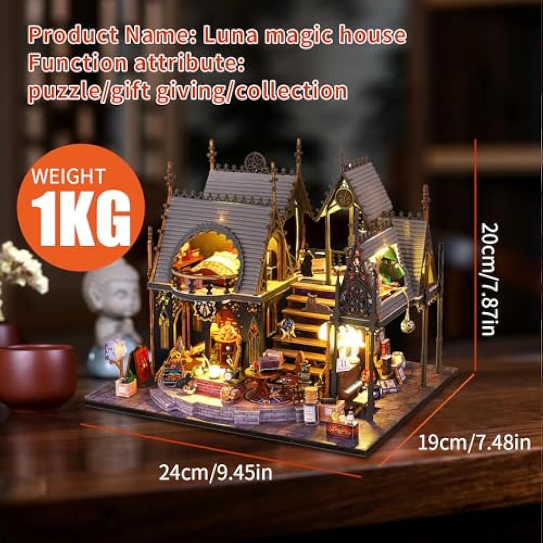 CRIOLPO Luna's Magic House DIY Book Nook Kit - 3D Wooden Puzzle with Sensor Light