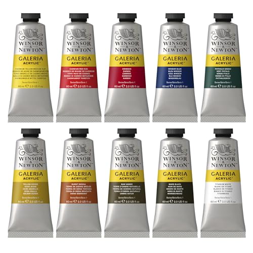 Winsor & Newton Galeria Acrylic Paint Set – 10 x 60ml Satin Finish Tubes