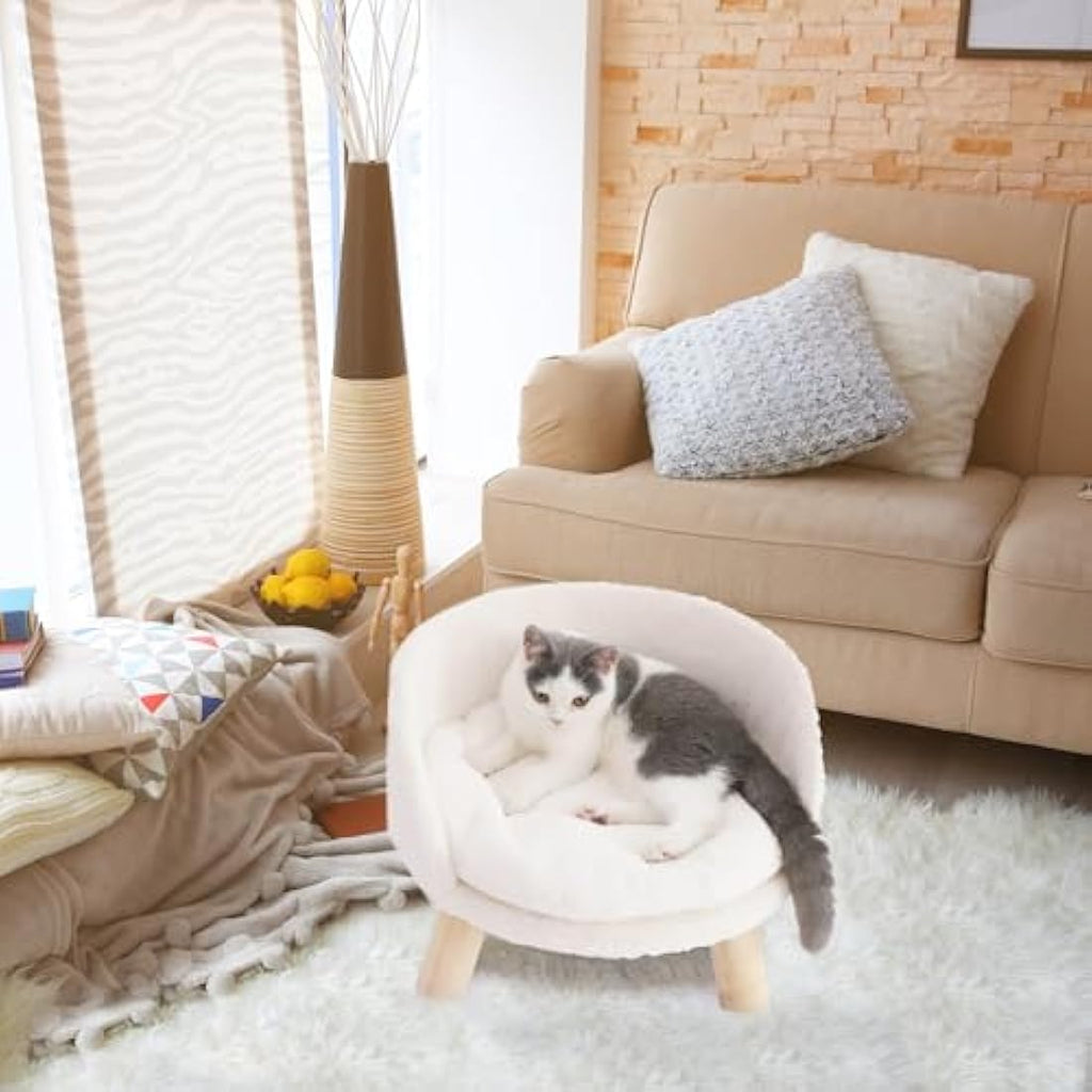 BingoPaw Elevated Cat Sofa Bed | Raised Wooden Pet Stool with Washable Mat