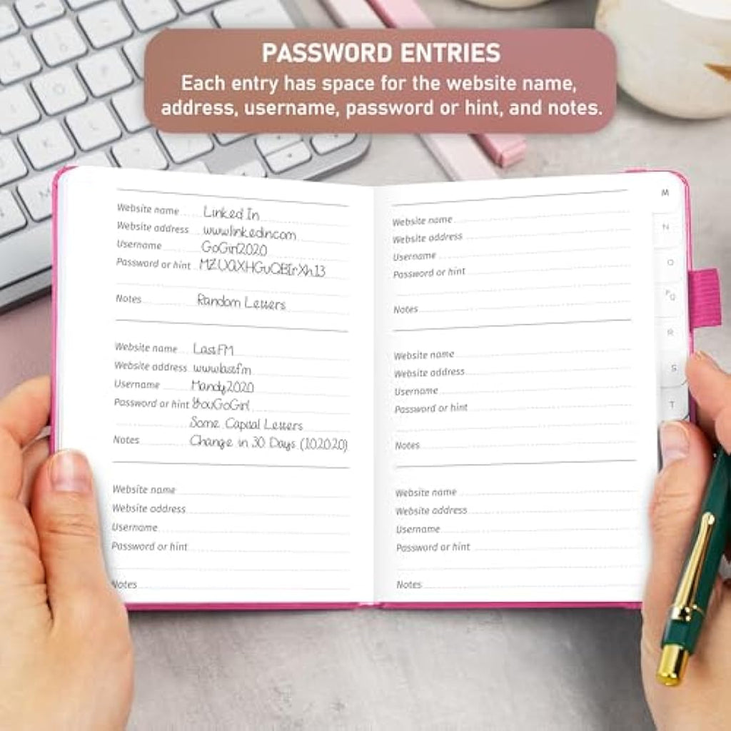 Jolof Store Password Book with Alphabetical Tabs – Hot Pink Logbook