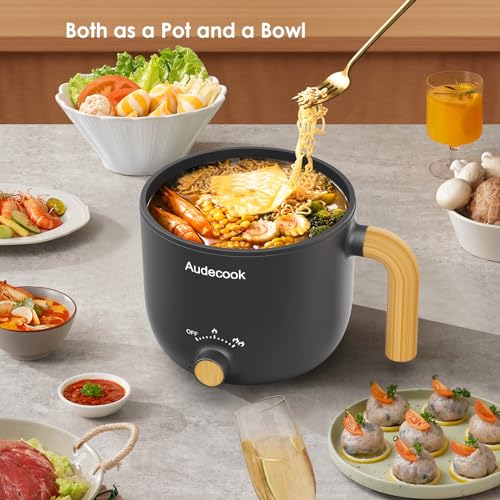 Audecook Electric Hot Pot with Steamer – 1.5L Portable Non-Stick Cooker