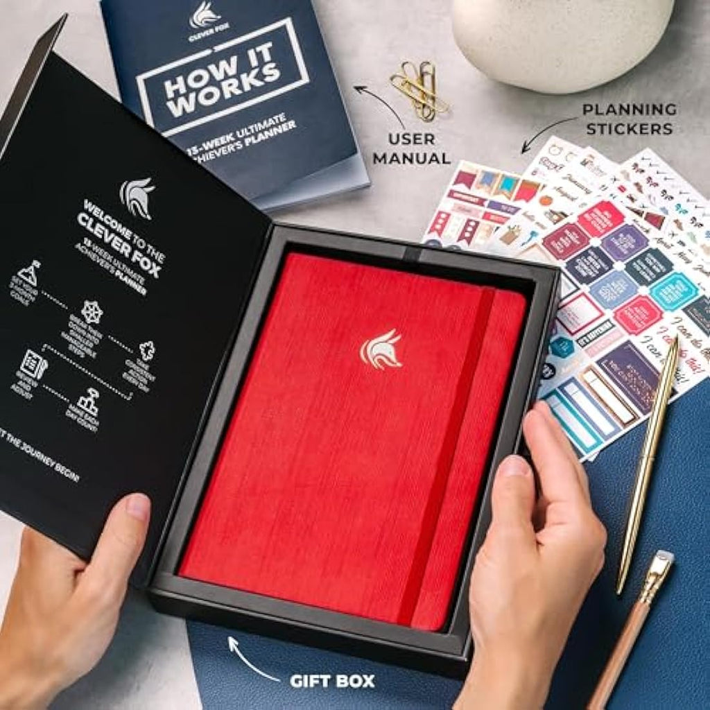 Clever Fox Ultimate Goal Planner – 90 Day Undated A5 Journal, Ruby Red