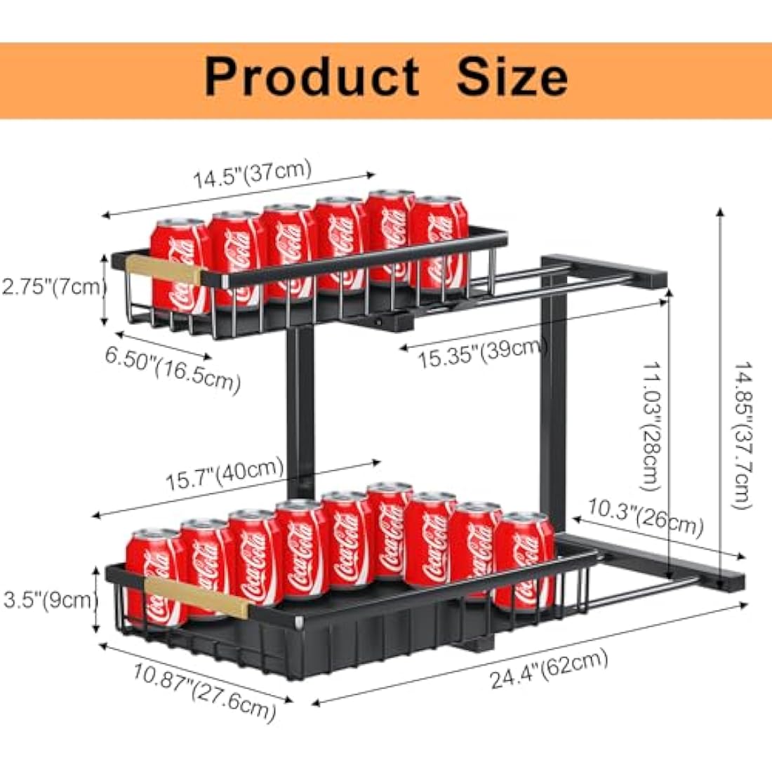 Miyawell 2-Pack Under Sink Organizer | 2-Tier Sliding Metal Cabinet Shelf