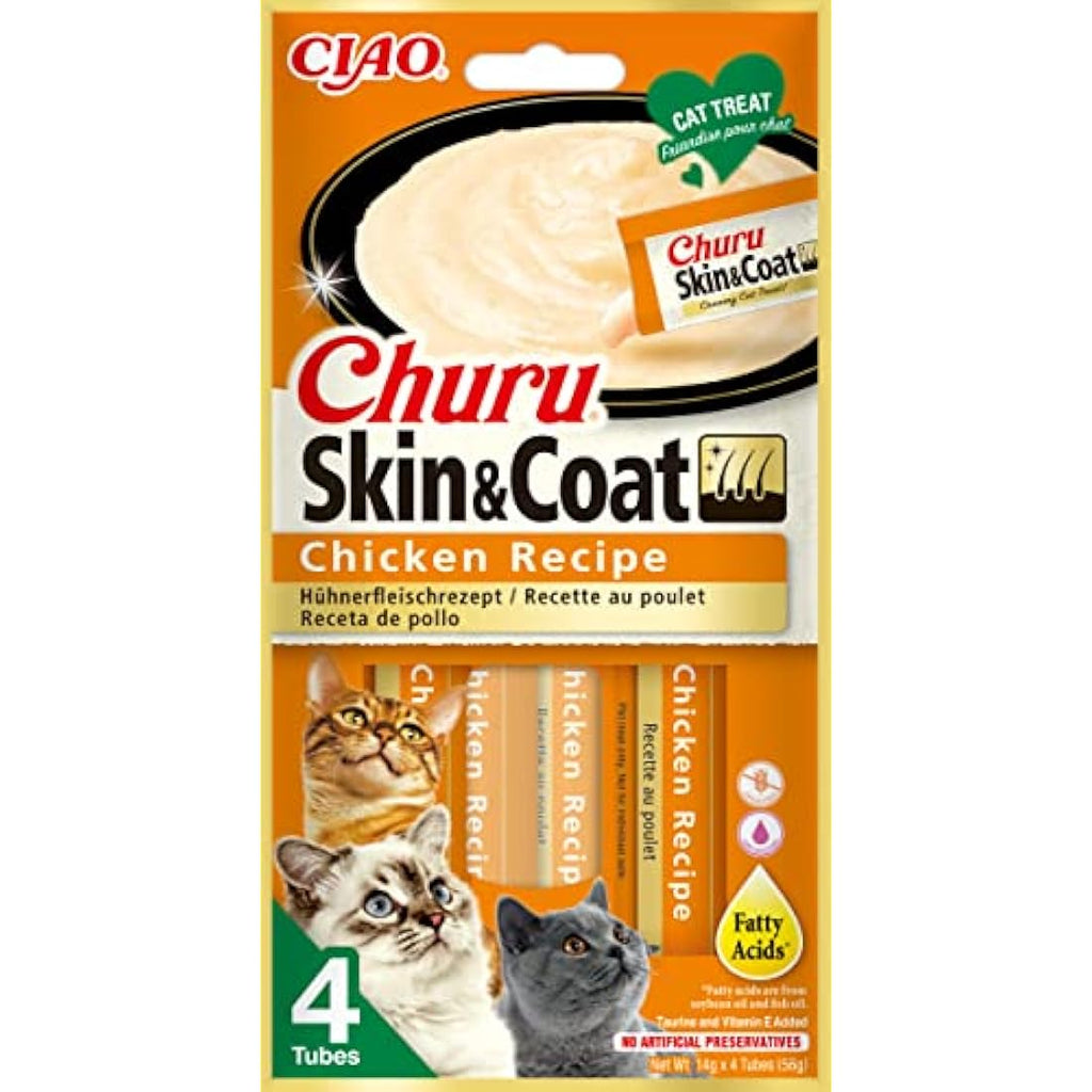 Inaba Churu Skin & Coat Chicken Cat Treats – Grain Free (48 Tubes)