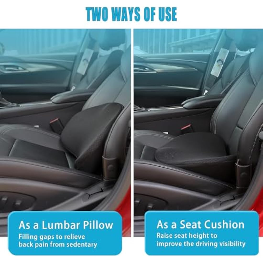 OLYDON Car Seat Cushion – Memory Foam Lumbar Support for Driving, Black