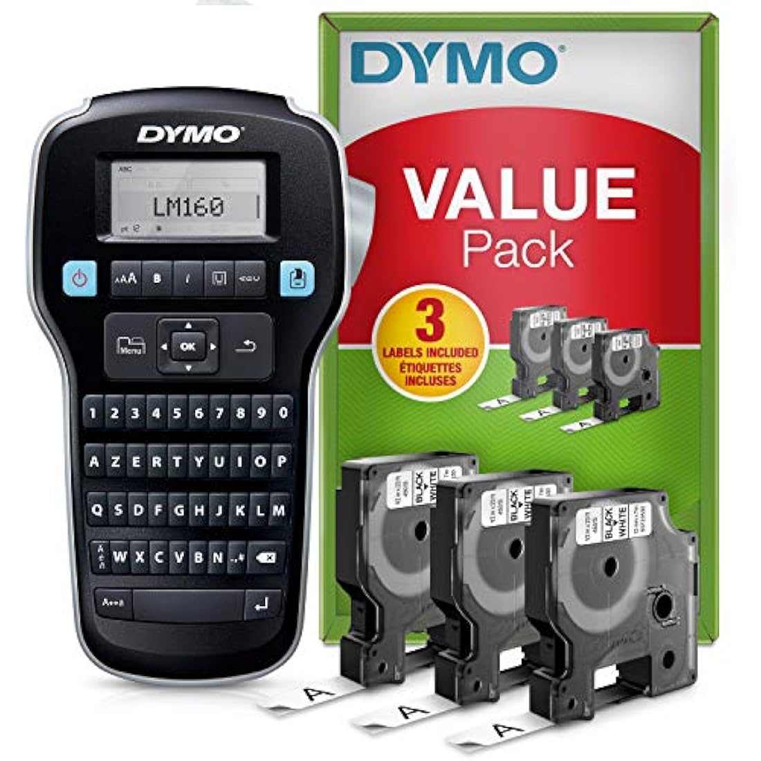 DYMO LabelManager 160 Portable Label Maker Kit | AZERTY | 3 D1 Tapes