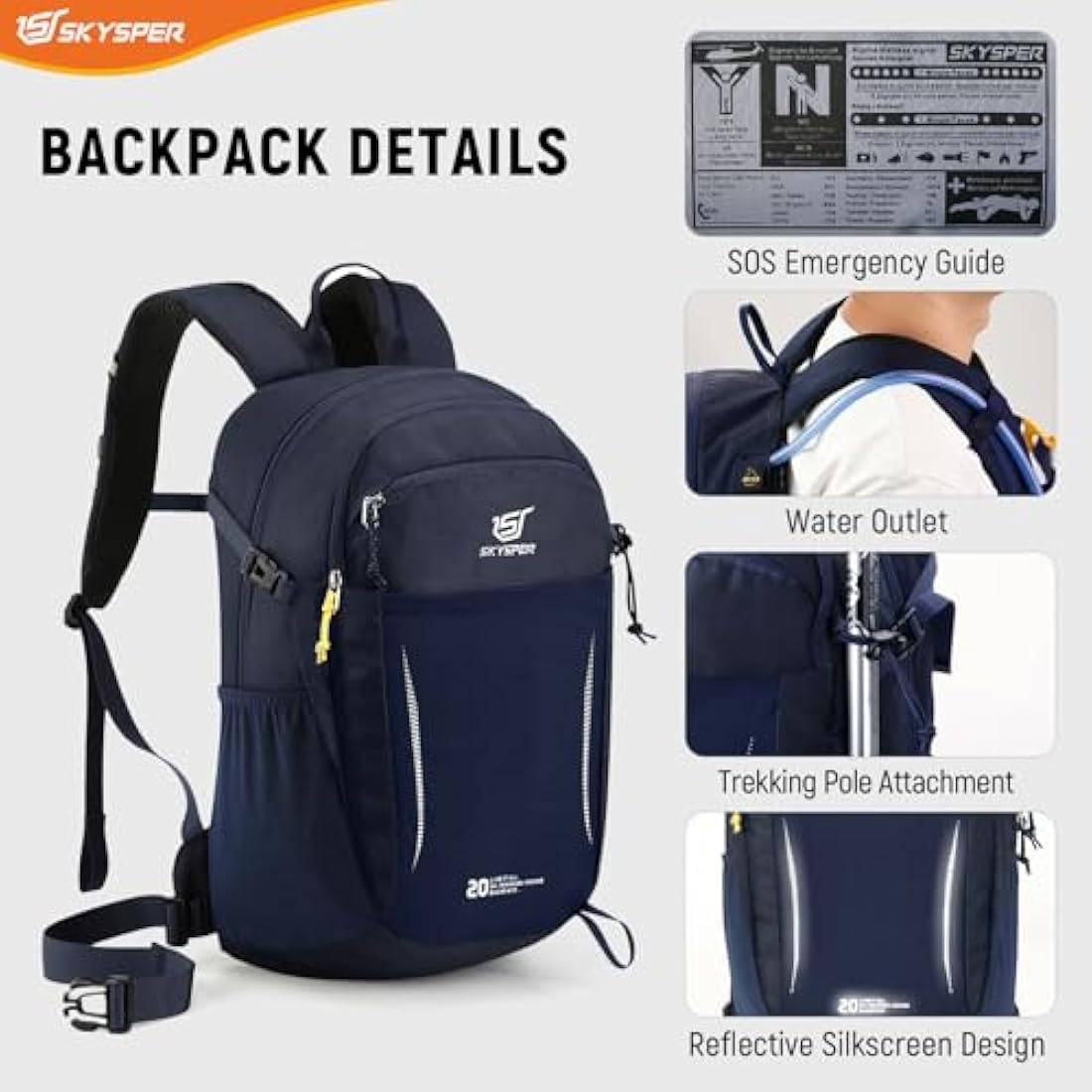 SKYSPER 20L Hiking Backpack | Lightweight Water-Resistant Travel Daypack