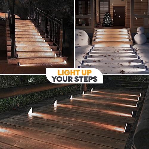 Adyos Solar Step Lights – 6 Pack Waterproof LED Deck & Stair Lights (Cool White)