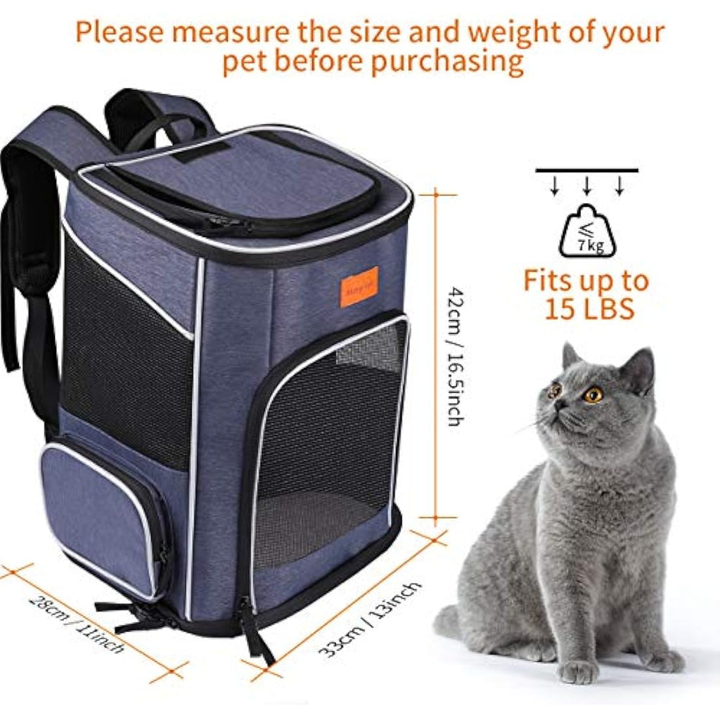 Morpilot Foldable Cat Carrier Backpack – Ventilated Pet Travel Bag, Blue