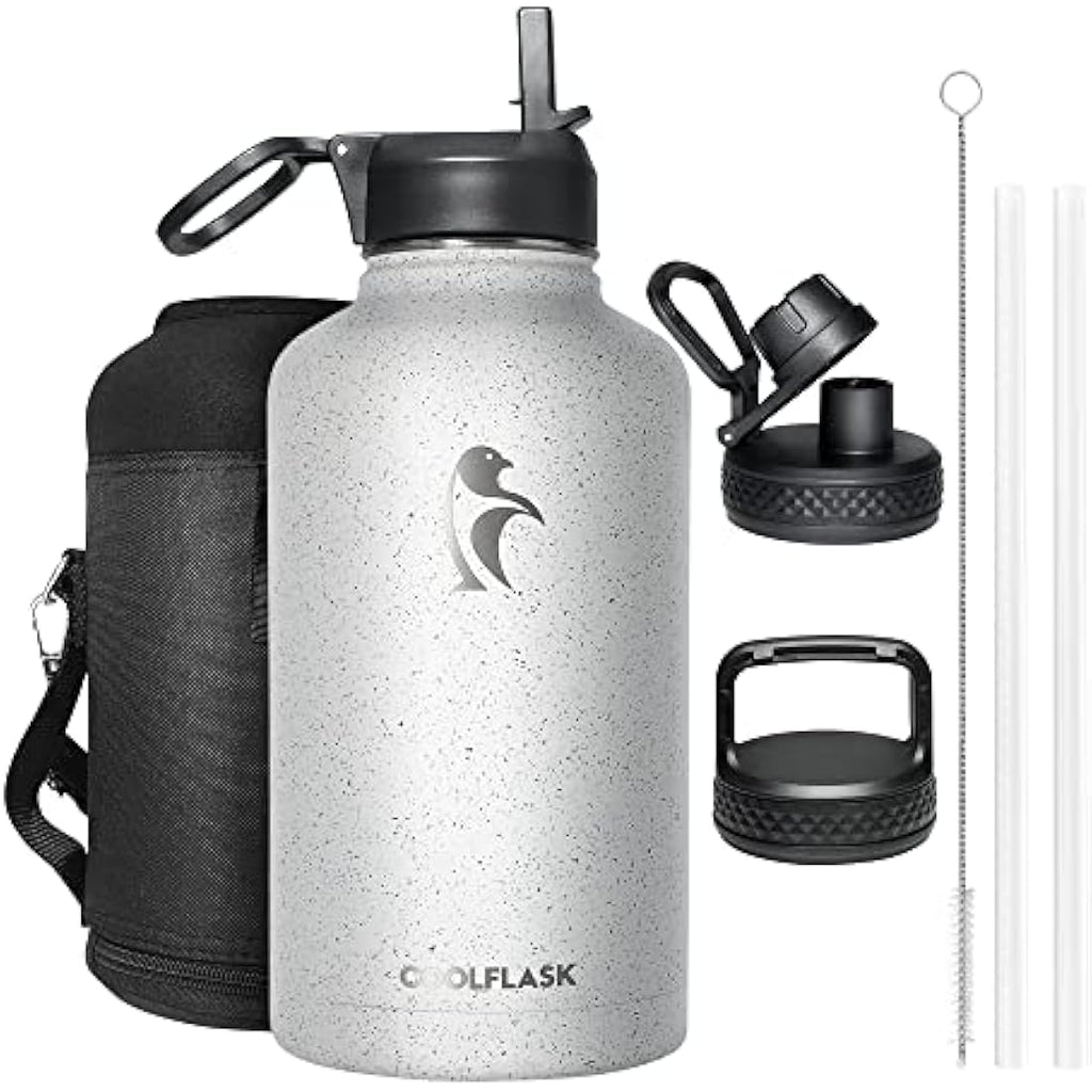 Coolflask 2L Insulated Water Bottle | Half Gallon Stainless Steel – Starry White
