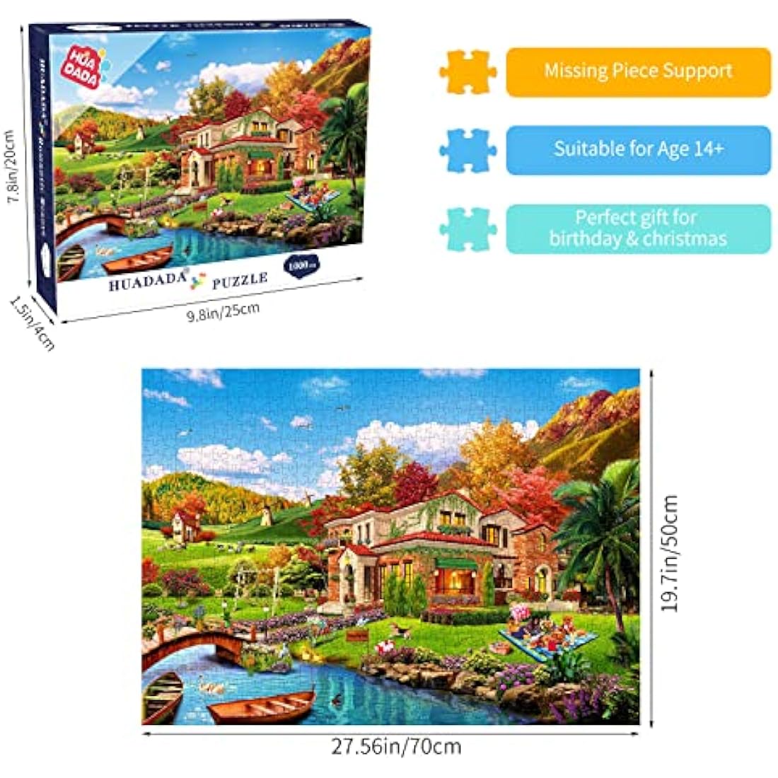 HUADADA Holiday Homes Jigsaw Puzzle - 1000 Piece Recycled Cardboard