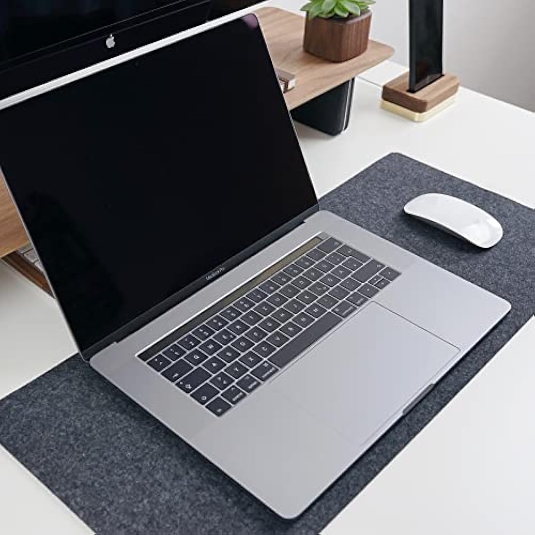 DawnTrees Felt Desk Mat - 100x40cm Extra Large Mouse Pad - Dark Grey