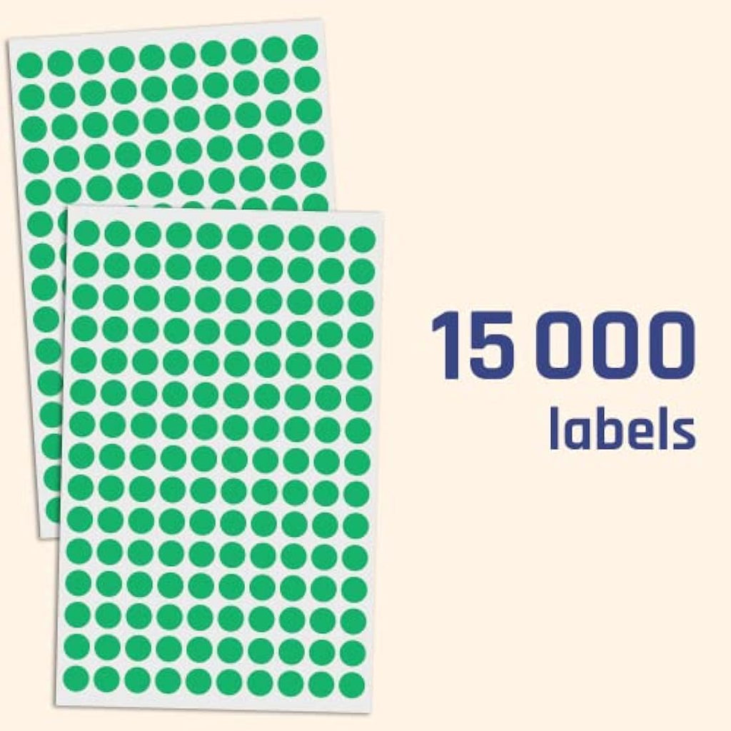 10mm Green Round Dot Stickers - 15,000 Self-Adhesive Labels