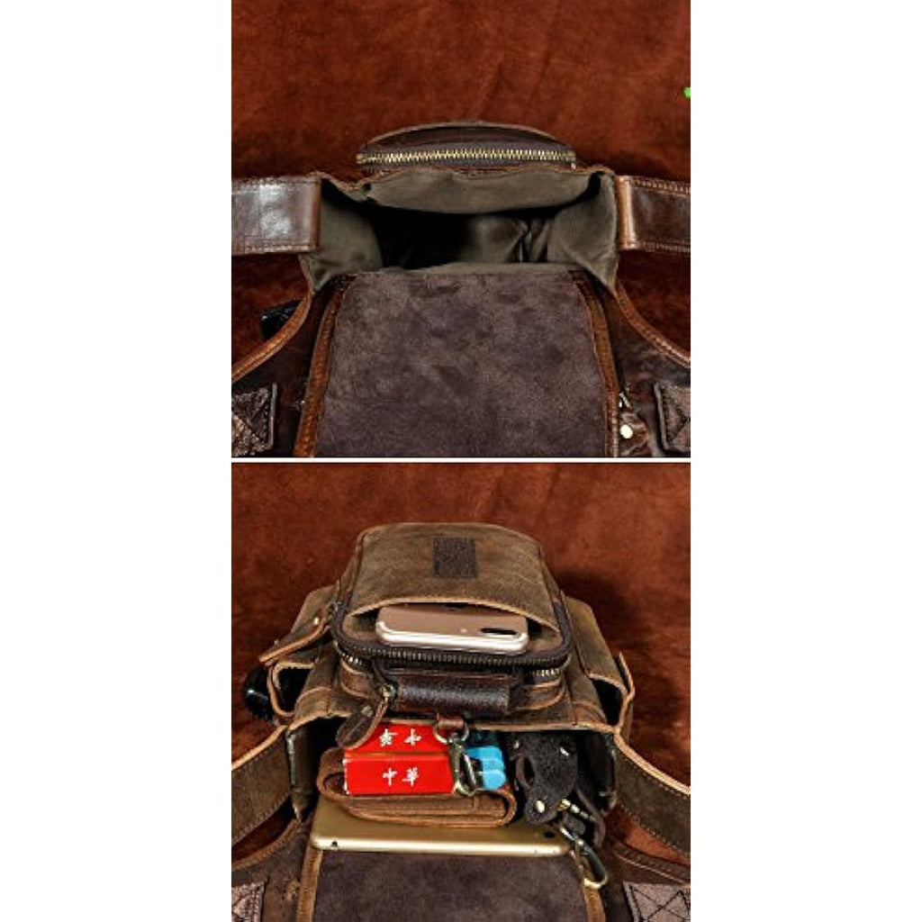 Mens Genuine Leather Drop Leg Bag | Motorcycle Waist Pack