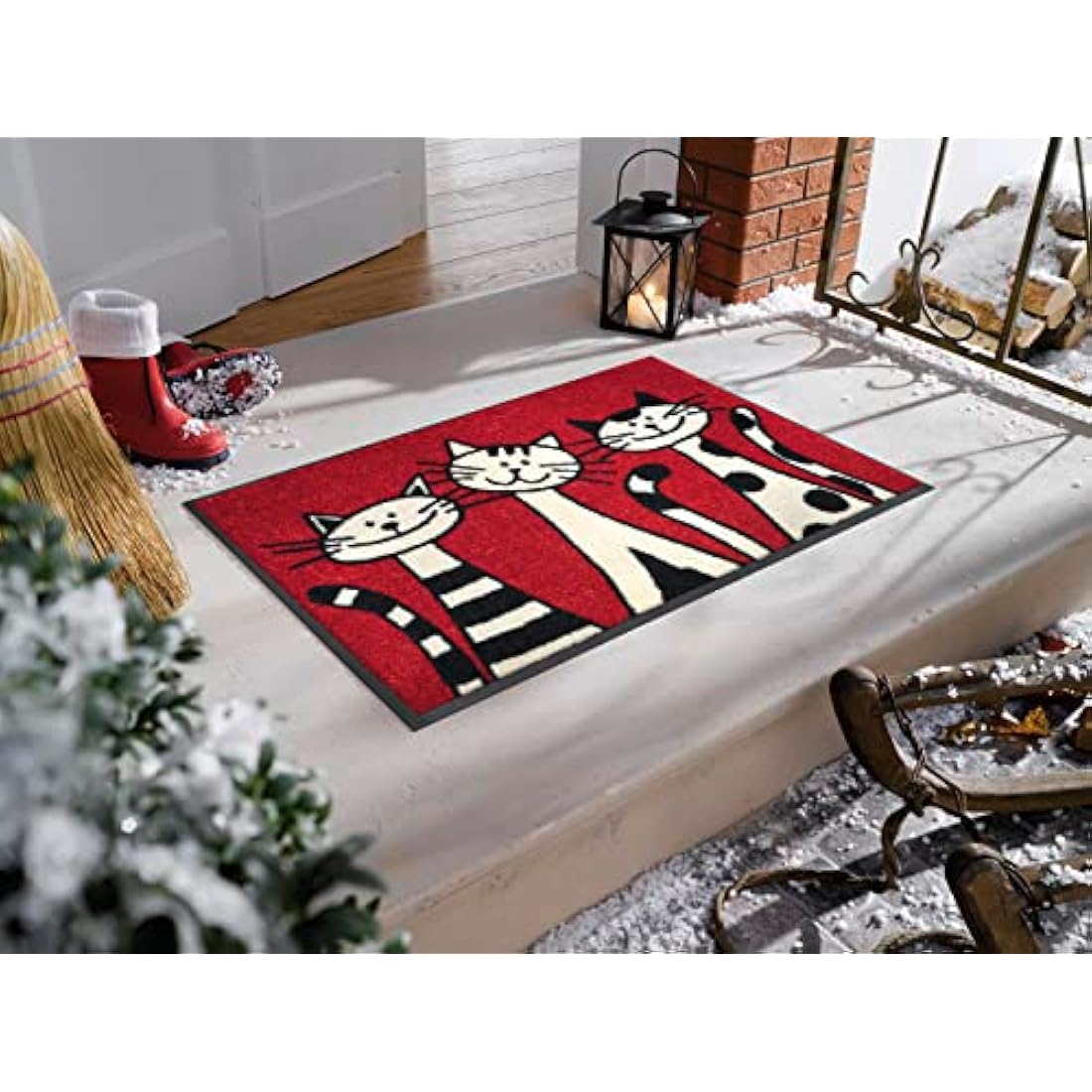 Jolof Store Three Cats Door Mat – Washable Non-Slip Nylon, 50x75 cm