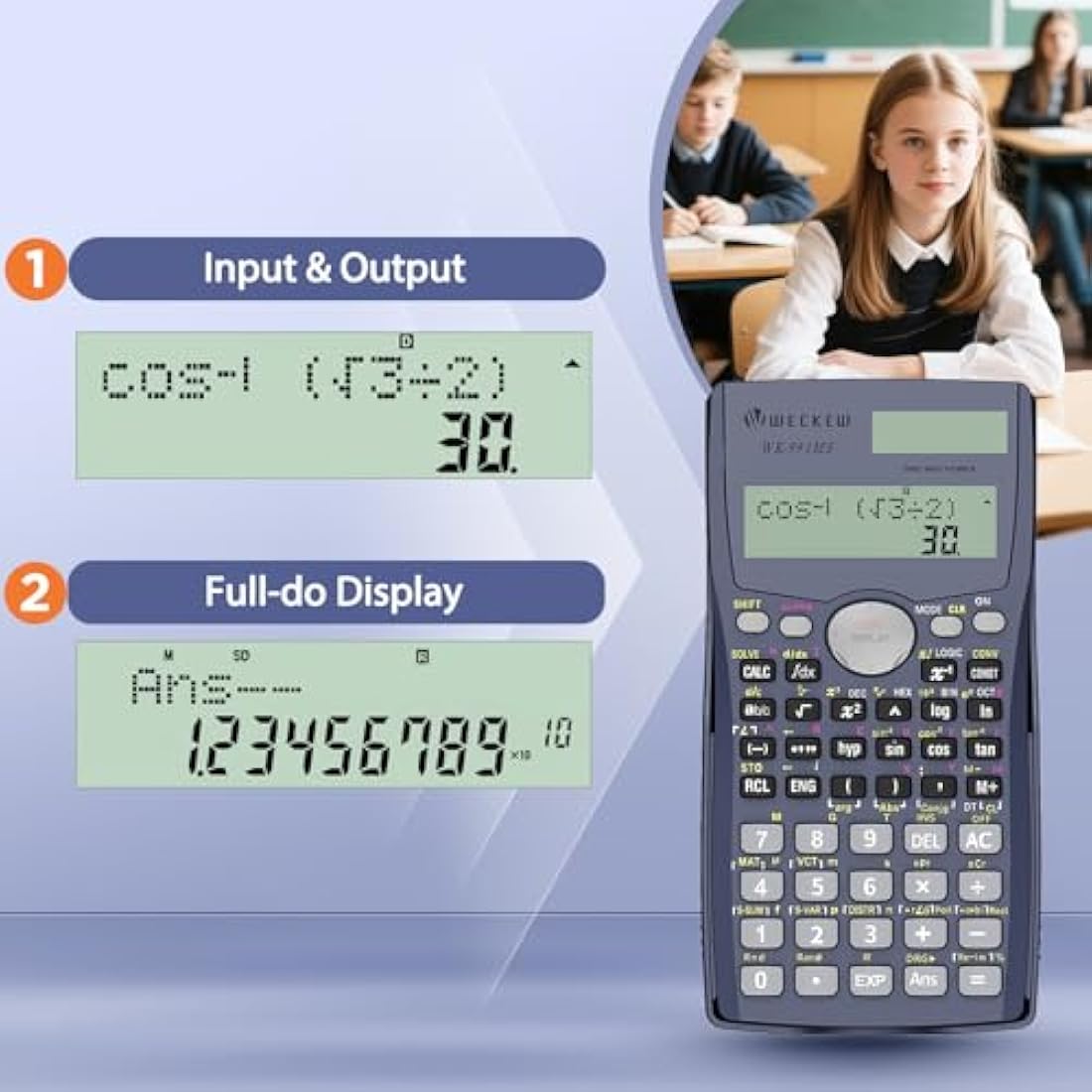 WECKEW Scientific Calculator – 401 Functions, Solar & 2-Line LCD