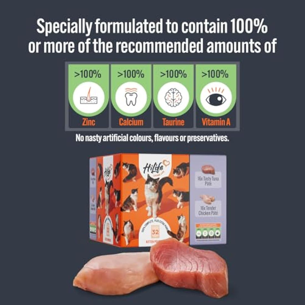 HiLife Grain Free Kitten Wet Cat Food | Chicken & Tuna Pate (32 x 70g)